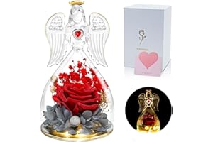 DONSAJI Gifts for Mom Birthday, Glass Angel with Real Rose Inside, Preserved Flowers Angel Gifts for Women, Women Gifts Christmas, Red Forever Rose for Mom Grandma Wife