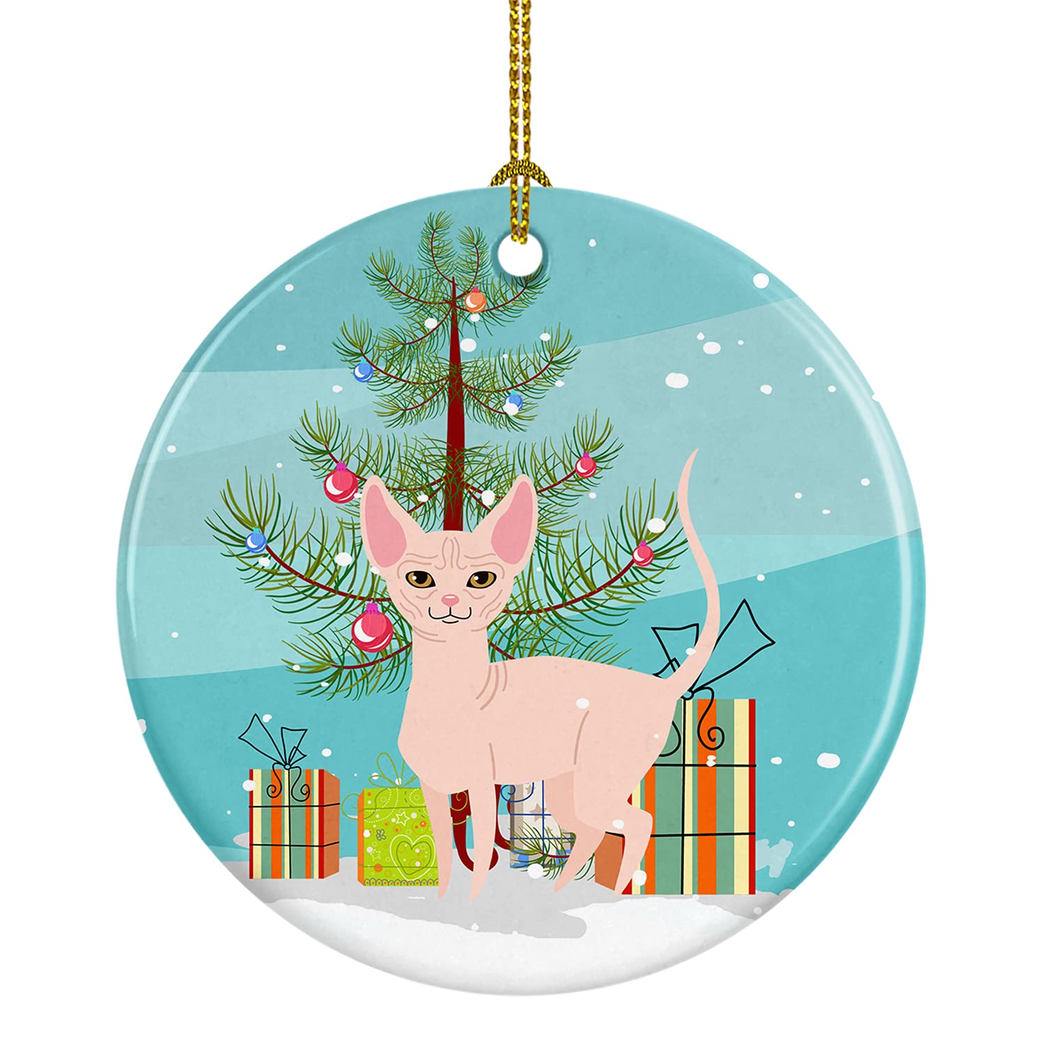 Caroline's Treasures Sphynx Cat Merry Christmas Tree Ceramic Ornament, Multicolor