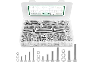 268Pcs Hex Head Nuts and Bolts Assortment Kit, AilemeNova Stainless Steel 1/4-20, 5/16-18,3/8-16 Bolts and Nuts Kit, Assorted Nuts and Bolts, Flat & Spring Lock Washers with Case