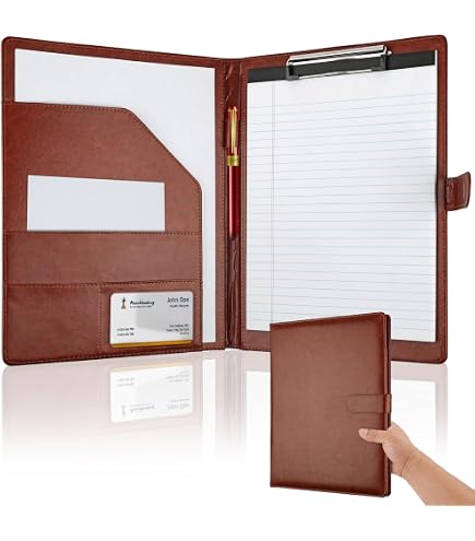 Classeur Portefeuille En Cuir PU – Format Lettre – Avec Bloc-notes, Porte-cartes, Porte-stylo – Idéal Entretiens, Réunions - 12