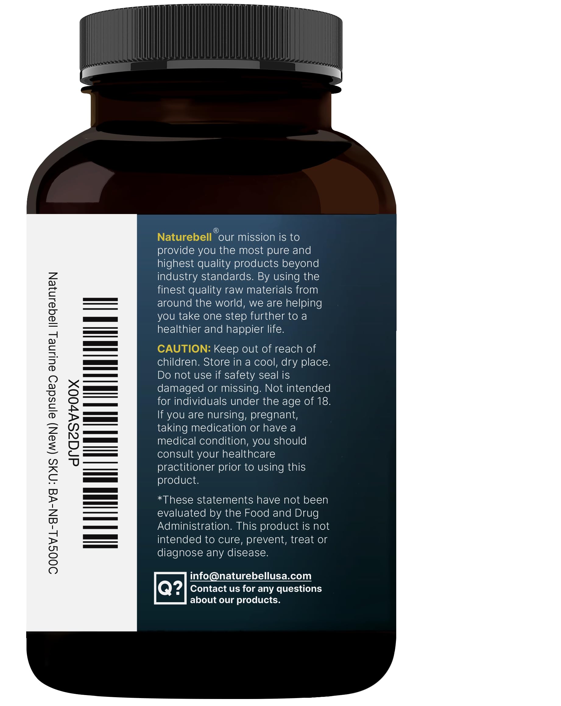 NatureBell Taurine 1,000mg Per Serving, 500 Capsules | Essential Amino Acids Supplement – Double Strength – Antioxidant Support for Heart, Muscle, Brain, & Liver Health – Non-GMO, Gluten Free