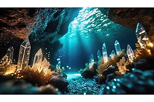 Riivvdise Aquarium Background Under Water Cave with Crystal Terrarium Backdrop Cave Style Rock Sunlight Rays Fish Tank Background Reptile Habitat Backdrop Wallpaper Poster Decor Vinyl 36x24in