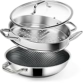 SLOTTET Hybrid 12-Inch Wok with Steamer,Nonstick Stainless Steel Woks & Stir-fry pans with Lid,Stay-Cool Handle,PFOA Free Cookware,Dishwasher and Oven Safe, Works on Induction