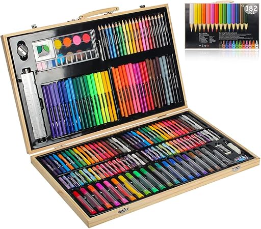 MIAOKE 182 Set de Pintura Niños, Caja de madera Deluxe y Kit de Kit de dibujo