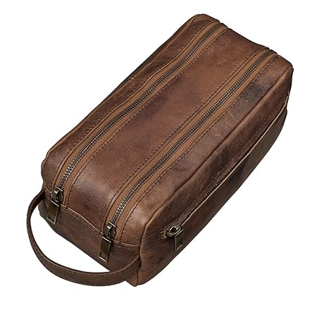 STILORD Kulturtasche Kulturbeutel groß mit Henkel Reise Waschtasche mit Fächern Vintage echtes Leder braun
