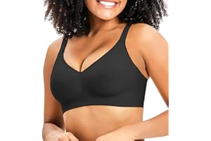 Greoay Bras for Women Seamless Wire-Free Push Up Bras Full Support T-Shirt Bra V Neck Wireless Comfortable Adjustable Bra