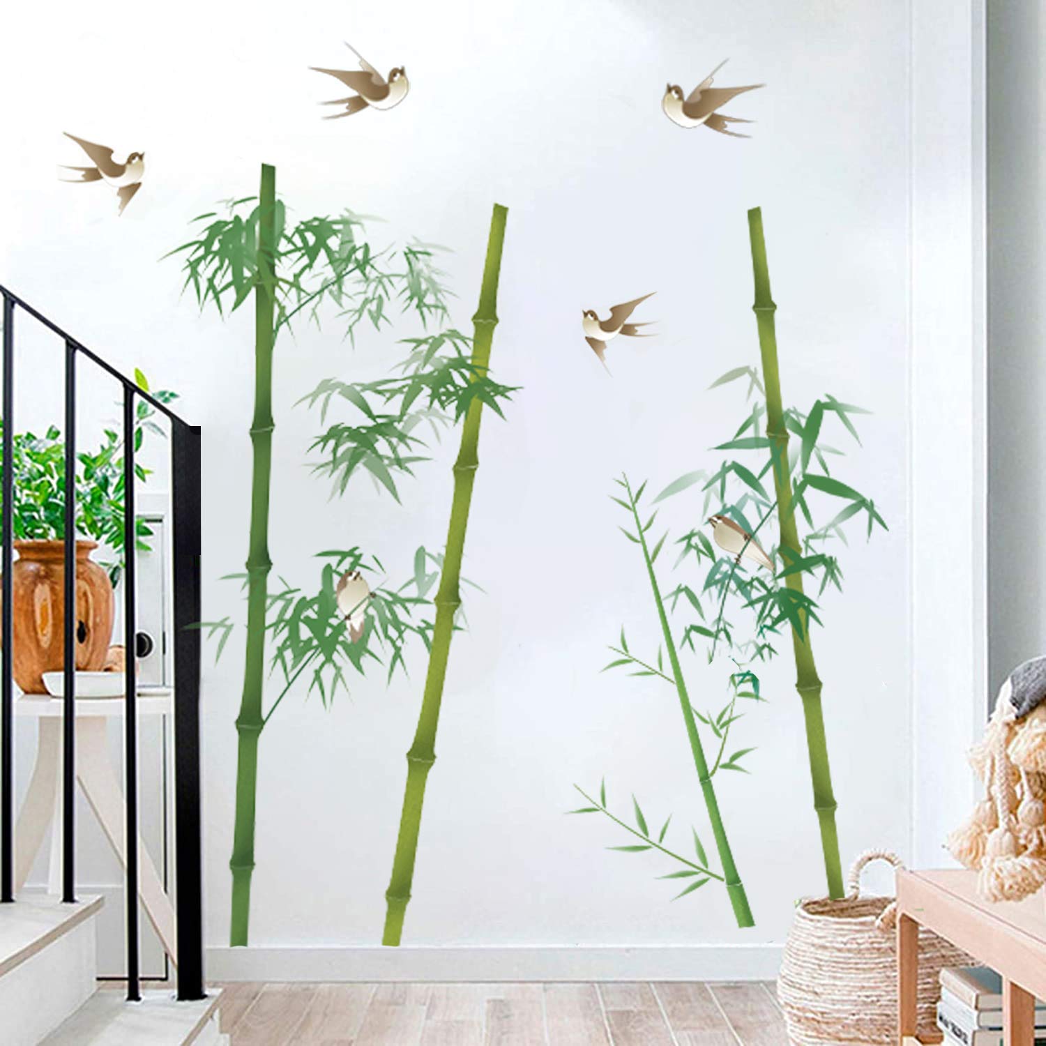Runtoo Bamboo Wall Stickers Birds Plants Wall Decals Living Room Bedroom Wall Decor