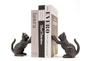 Ambipolar Cat Decorative Bookends, Unique Book Ends to Hold Books Heavy Duty for Office Desk, Vintage Antique Black Home Decor, Shelf Decoration, Modern Living Room Decor