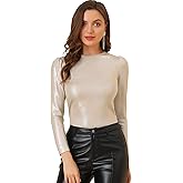 Allegra K Women's Sparkly Glitter Tops Shiny Metallic 80s Disco Outfits