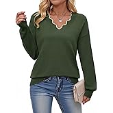 Dokotoo Women's Sweaters Casual V Neck Long Sleeve Lightweight Sweaters Loose Solid Tops Pullover Sweater