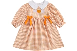 SEJARDIN Toddler Baby Girl Dress Pumpkin Print Long Sleeve Doll Collar Outfit Kid Thanksgiving Day Clothes