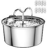 DOOOB Cat Water Fountain, 3.2L/108OZ Stainless Steel Pet Water Dispenser Automatic Metal Dog Drinking Fountains Water Bowl with 8 Filters & 8 Sponges and Ultra-Quiet Pump