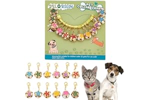 DELORIGIN 12pcs Flower Beads Pet Collar Bells Enamel Sakura Bell Charms Cat Dog Collar Pendants with Lobster Clasps Clip-on Charms for Bag Keychain DIY Pet Bell Necklace Crafts Making Home Decor