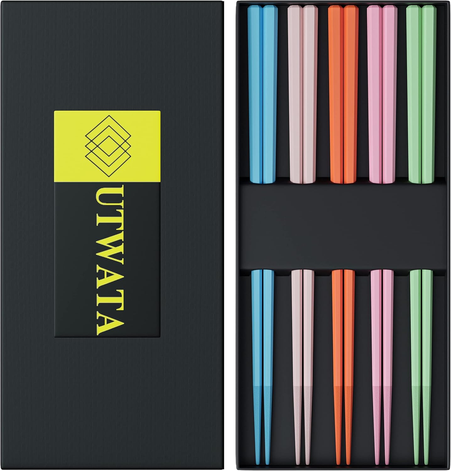  | UTWATA 5 Pairs Fiberglass Chopsticks - Reusable Chopsticks Dishwasher Safe Chopsticks Alloy Chop Sticks Utensil Gift Set 9 1/2 Inches (Hexagon - Colorful): Chopsticks & Chopstick Holders