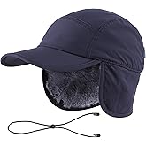 Home Prefer Mens Faux Fur Trapper Hat Waterproof Visor Fleece Lined Winter Baseball Cap Earflaps Hunting Hat for Men