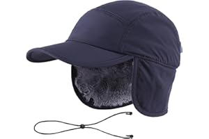 Home Prefer Mens Faux Fur Trapper Hat Waterproof Visor Fleece Lined Winter Baseball Cap Earflaps Hunting Hat for Men