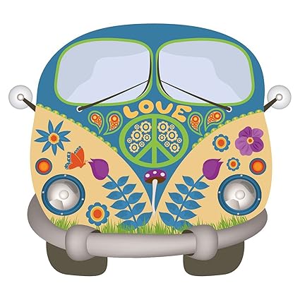 easydruck24de Hippie Sticker Flower-Power-Bus I kfz_487 I Peace and Love bunt I Bullli Transporter