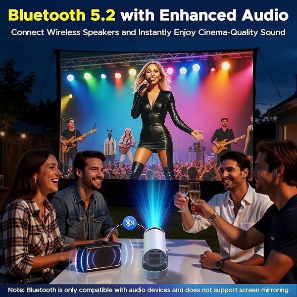 MINI PROJECTOR WITH WIFI AND BLUETOOTH, SUPPORT 1080P 4K PORTABLE MOVIE PROJECTOR BUILT-IN RECHARGEABLE BATTERY, AUTO KEYSTONE, 220° ROTATION, COMPATIBLE WITH IPHONE/ANDROID/TV STICK/HDMI/USB