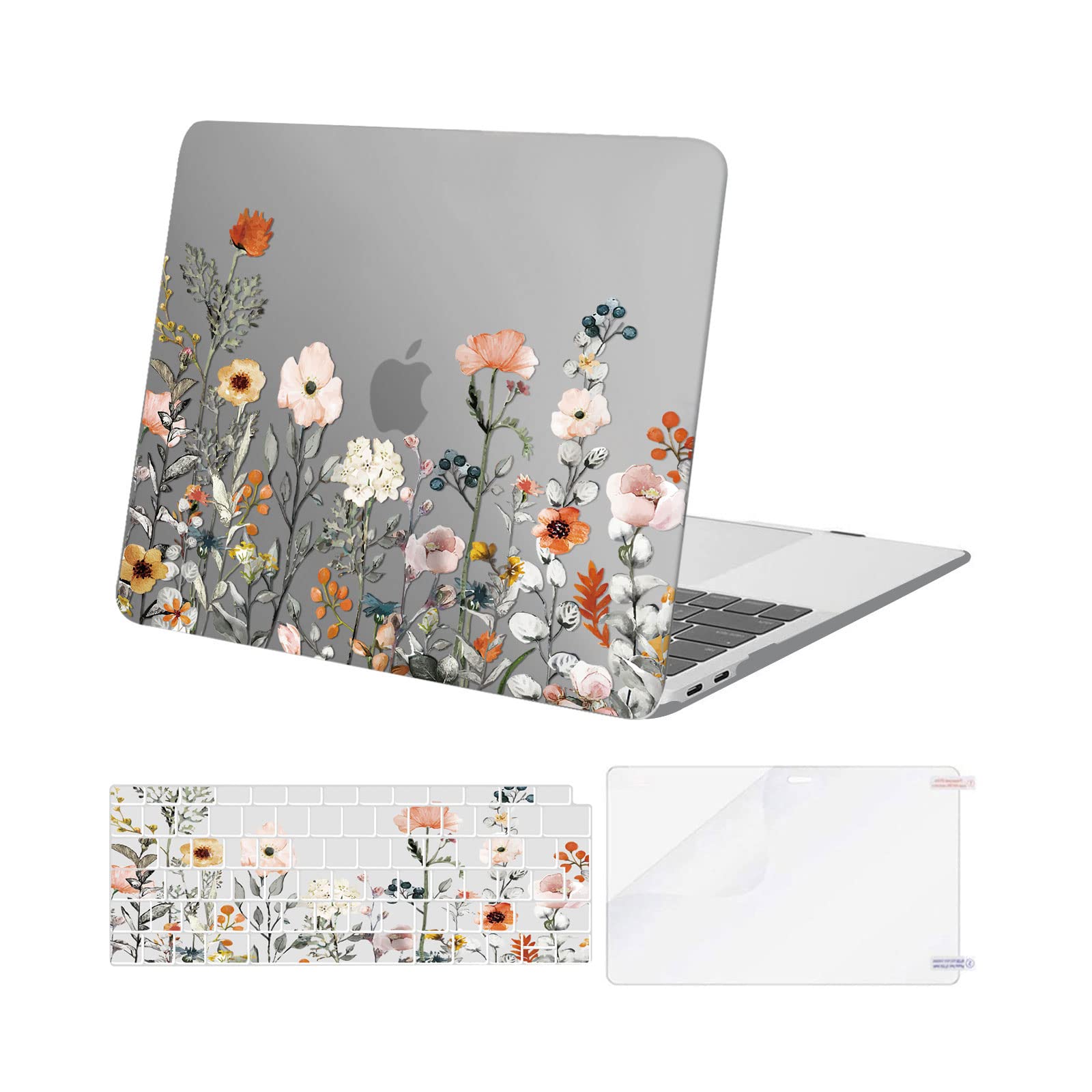 MOSISO Compatible with MacBook Air 13 inch Case M1 2021-2018 A2337 A2179 A1932, Garden Flowers Hard Shell Compatible for MacBook Air M1 Case 13.3 inch & Keyboard Cover &Screen Protector, Grey — image 1