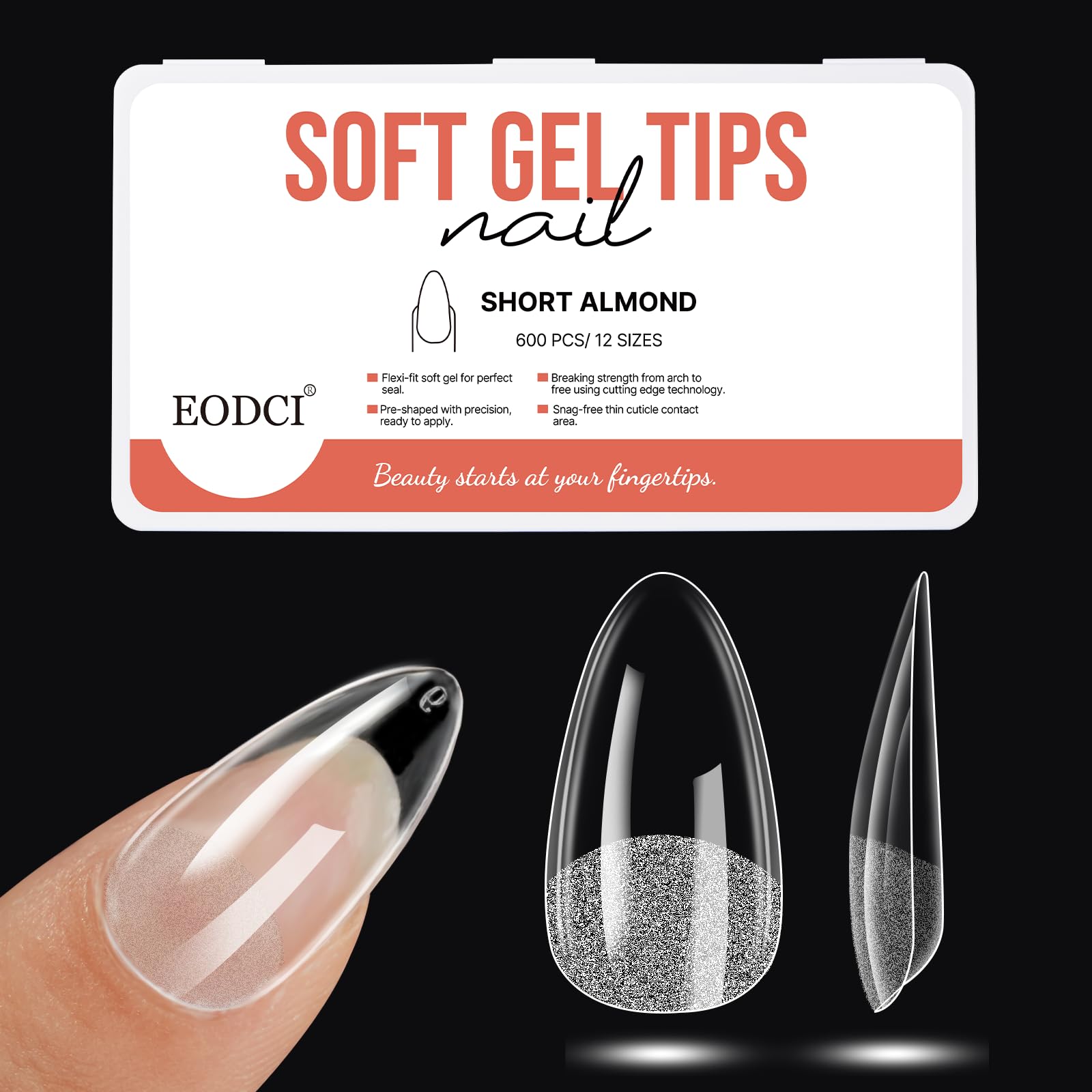 Photo 1 of EODCI Short Almond False Nail Tips 600pcs for Full Cover Extension - 12 Sizes Soft Gel Acrylic Tips for Home DIY Nail Art Salon