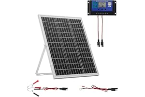 VEVOR 25W 12V Solar Panel Battery Charger, Solar Battery Trickle Charger Maintainer with Intelligent MPPT Controller & Adjustable Mount Bracket, IP67 Waterproof for Car Boat RV Motorcycle Trailer