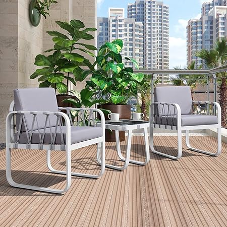 Hmcozy Premium Patio Bistro Set Outdoor 3 Piece Chair Bistro Set Patio Furniture Two Chairs With Coffee Table Gray Cushion Amazon Co Uk Kitchen Home