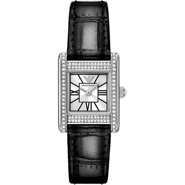 Emporio Armani, Women\'s Rectangular Dress Watch, Black Dial, Leather Strap Emporio Armani Leather Band Wristwatches for Women for sale  main image 4