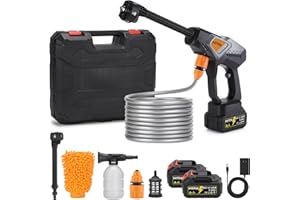 Portable Cordless Pressure Washer, 600 PSI with 21V 2 Rechargeable 2.0Ah Powered Pressure Washer, 6-in-1 Nozzle with 2 Batter