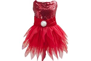 Tangpan Beam Waist Christmas Pet Costume Dog Dance Skirt Satin Camp Party Dress(Red,M)