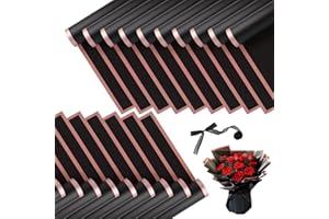 Kosotody 40 Sheets Flower Wrapping Paper Waterproof Florist Bouquet with Ribbon for Bouquets DIY Crafts Packaging Bouquet, 22.8x22.8 inch (Black)…