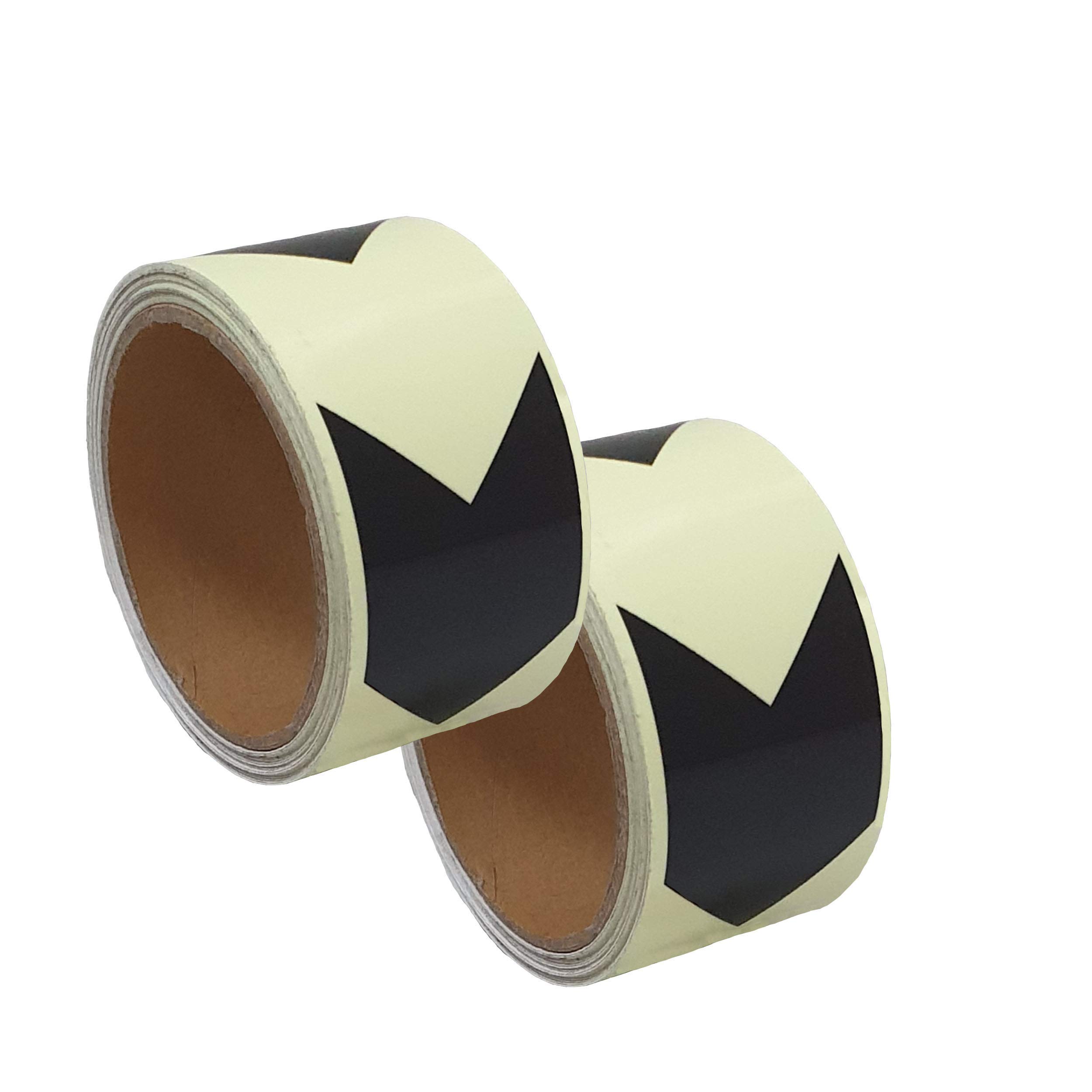 Macro Giant Luminous Directional Marking Tape, Straight Ahead Mark, Set of 2, 5cm Wide, 5m Long, Adhesive, Glow In The Dark, Warning Emergency Tape