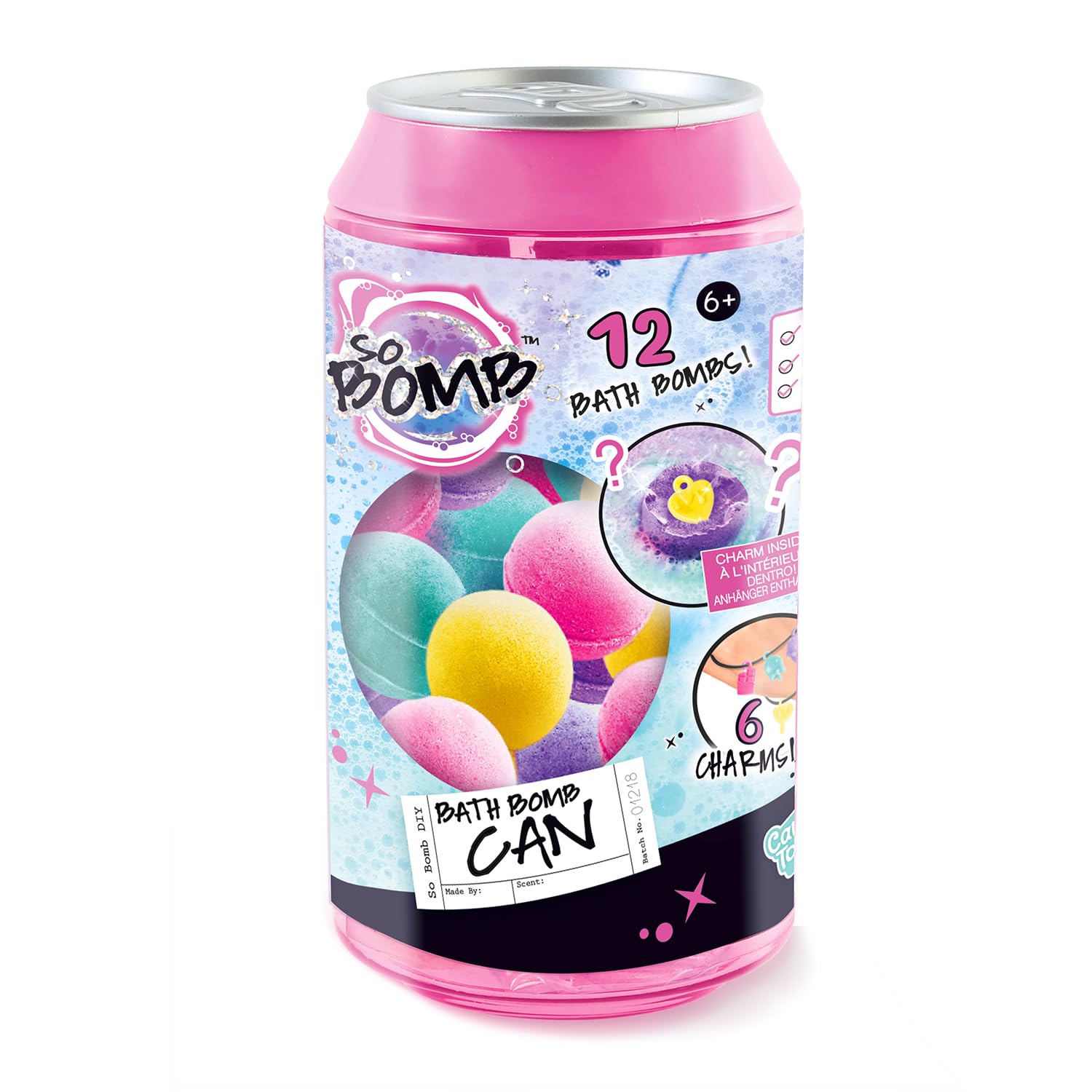 Canal Toys – So Bomb - Mini Bath Bomb Can - Set of 12 Scented Bath Bombs with 6 Surprise Charms - Relaxing and Playful Bath for Children and Adults - Wellbeing Gift Idea - BBD 046