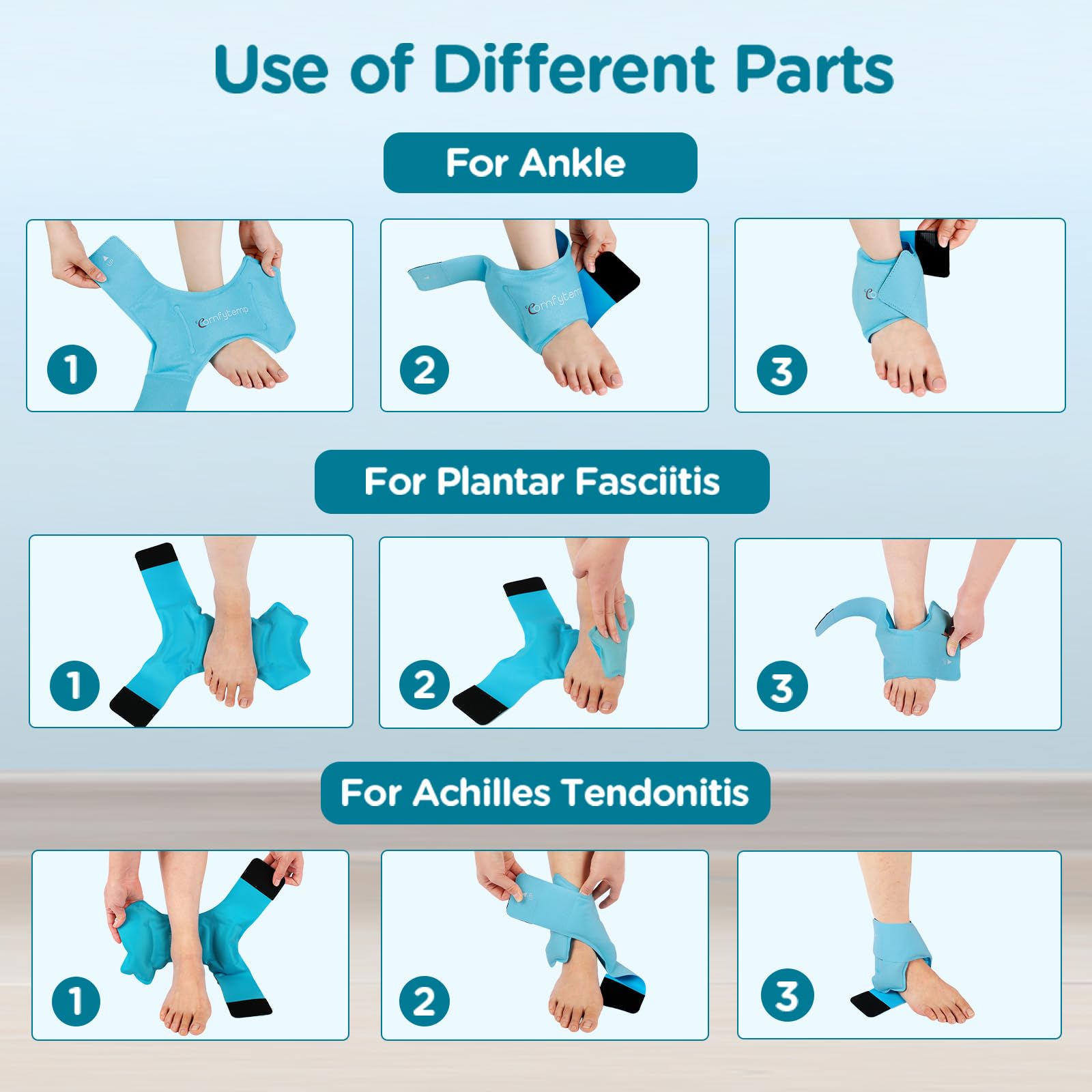 Comfytemp Ankle Ice Pack Wrap for Swelling, Plantar Fasciitis, Foot Pain Relief, FSA Eligible, Gel Packs for Injuries Reusable, Hot Cold Compression for Achilles Tendonitis, Sprain Ankles, Gift, 2 Pcs