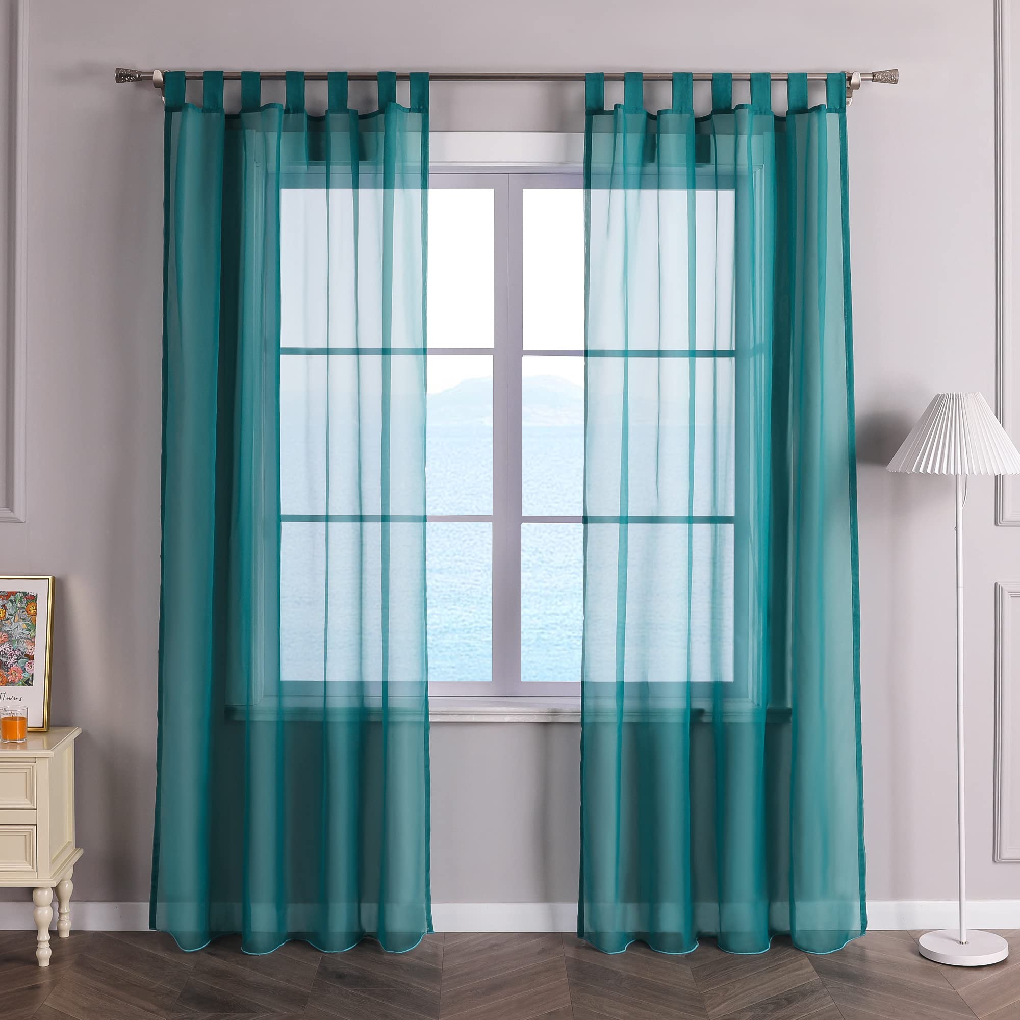 ESLIR Curtains with Tabs Window Curtain Transparent Voile Blue W x H 140 x 245 cm 1 Piece