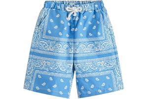 COZYEASE Boy's Graphic Shorts High Waisted Bobo Paisley Shorts Casual Summer Shorts with Pocket