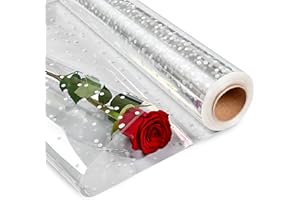 Giiffu White Dotted Clear Cellophane Wrap Roll 34 Inches Wide by 115 Feet Long 3 Mil Thick, Cello Wrapping Paper for Baskets, Gifts, Treats Cello Rolls (Folded on 17" Roll - Unfolds to 34" Wide)