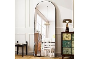 HARRITPURE 64"x21" Arched Full Length Mirror Free Standing Leaning Wall-Mounted Mirror Aluminum Frame Modern Mirrors for Living Room Bedroom Cloakroom, Black