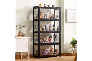 YangAera Display Case with Acrylic Cabinet Door 27.56x13.4x55.1in Flip Door Display Cabinet Curio Cabinet Glass Display Shelf Bamboo Storage Cabinet Easy to Install (Black)