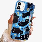buccilly Designed for iPhone 12 Case, Designed for iPhone 12 Pro Case,[Compatible with Magsafe] Cute Soft Slim TPU Shockproof Protective Bumper Black cat Phone Cases Cover Aesthetic Shiny Adorable