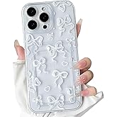 NITITOP Compatible with iPhone 15 Pro Max Case Clear with Card Holder Cute Bow Knot Pattern for Women Girls Bowknot Ribbon Soft TPU Shockproof Wallet Case Protective Phone Cover - White