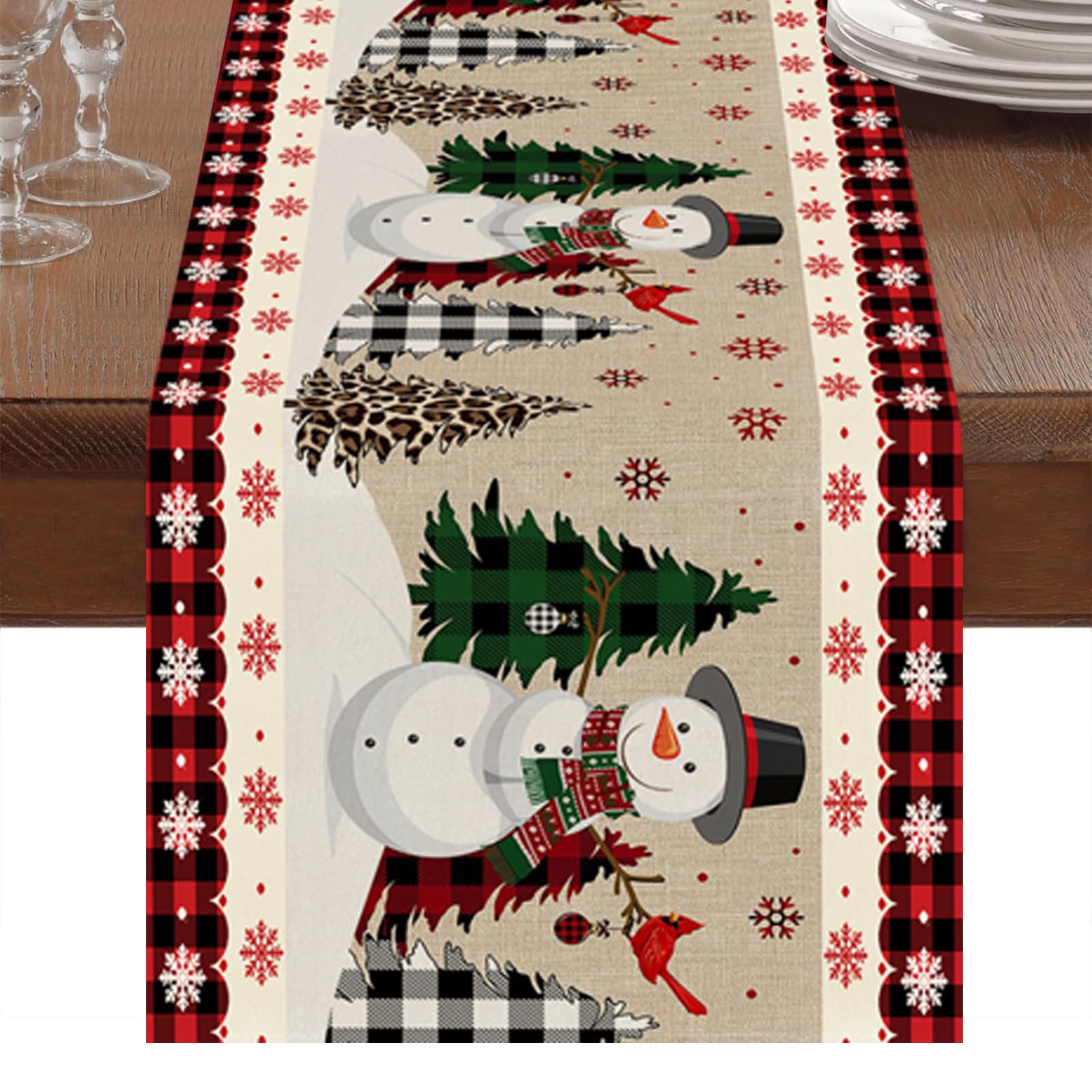 Christmas Table Decorations, Snowmen Christmas Table Runners 33 X 203cm, Xmas Table Decorations Christmas Runner for Dining Table for Home Kitchen Dining Decoration Parties Family Dinners