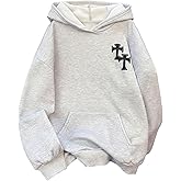 SHENHE Girl's Graphic Hoodie Gothic Cross Print Fleece Lined Drop Shoulder Preppy Hoodie Sweatshirt