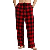 U2SKIIN Mens Fleece Plaid Pajama Pants Warm Lounge Sleep Bottoms with Pockets and Button Fly