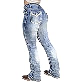 Flamingals Boot Cut Jeans for Women Trendy Stretch Jeans Butt Lifting Tummy Control Denim Pants Sea Blue 2XL