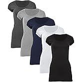 Sexy Basics Womens Cotton Stretch Scoop Neck Short Sleeve Extra Long T Shirt - Multi Packs