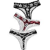 WDIRARA Women's 3 Pack Skull Graphic Print Lace Trim Underwear Panty Set
