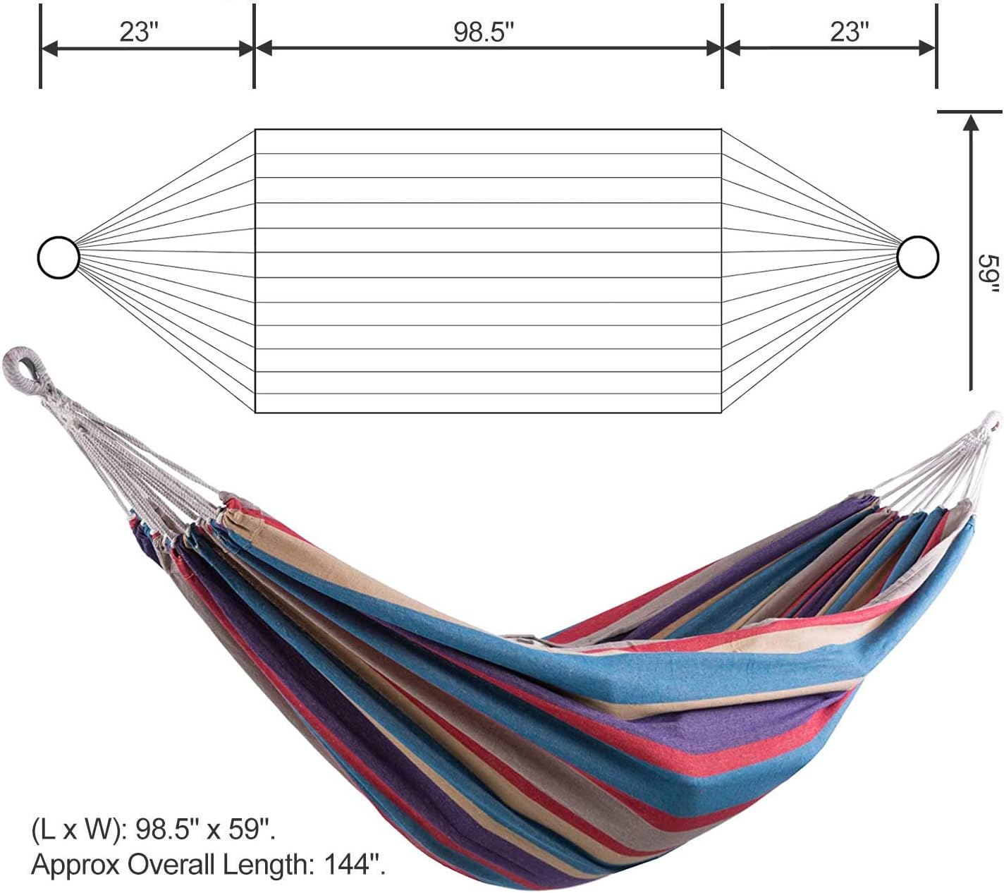 SUNCREAT 12ft Double Brazilian Wide Hammock Cotton Fabric Travel Camping Hammock with 2 Person for Indoor or Outdoor-Tropical : Garden & Outdoor