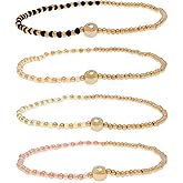BXDA Small Black Pink Yellow Beige Beaded Stackable Friendship Bracelets Set for Women, 4Pcs Boho Handmade Gold Beads Stackable Stretch Summer Jewelry Gift.
