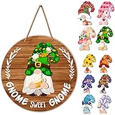 Interchangeable Gnome Welcome Sign St. Patrick's Day Door Decorations, Changeable Seasonal Front Porch Decor Wood Wreath Gnomes Gifts for Spring Summer Fall Winter All Seasons Holiday, Light Brown