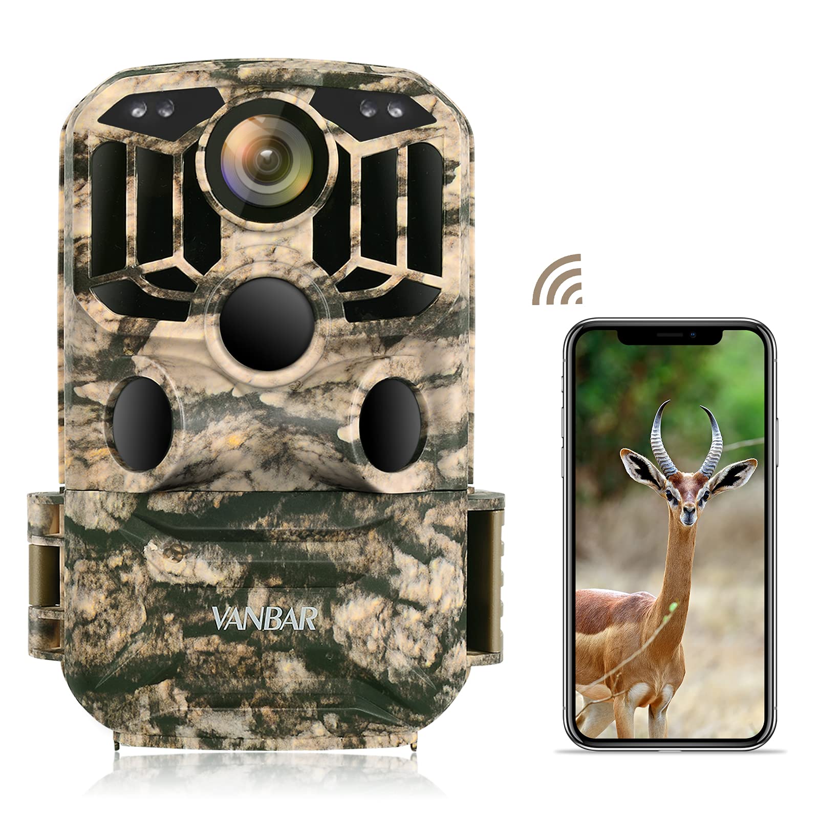 VANBAR Wildlife Camera WiFi 1296P 24MP, Hunting Trail Camera with Night Vision Motion Activated IP66 Waterproof and 120°Wide-Angle for Hunting Games, Wildlife Monitoring and Home Security
